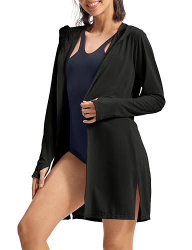 Rdruko Women's Swimsuit Cover Ups, UPF50+ Long Sleeve Beach Vacation Bathing Suit SPF Zip Hooded Shirts Lightweight Quick Dry