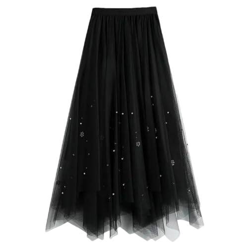 Women's Elastic Irregular Gauze Skirts Loose Solid High Waist Asymmetrical Skirt