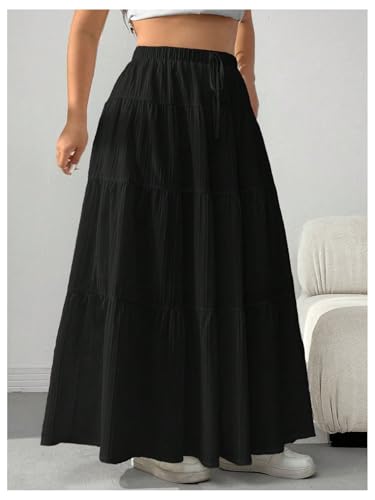 Image of Verdusa Women's Long Maxi Skirt Boho Flowy Flared Ruffle Skirts 2026 Beach Vacation Summer Going Out Outfits