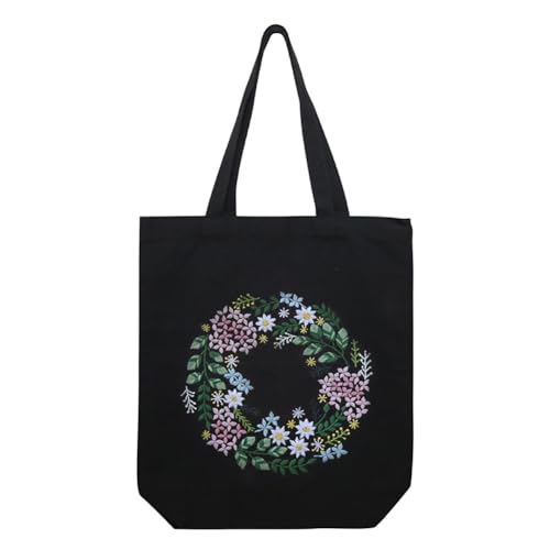 Image of Eforcase Canvas Handbag Embroidery Kit, Flower Embroidery DIY Craft Floral Tote Bag Beginner Kit Include Hoops Color Threads Needle, DIY Sewing Stamped Set