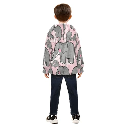 Elephant Pattern with Pink Clouds Toddler Fleece Jacket Girl Boys Hooded Fleece Jacket Coat Warm Outwear Zip-up 3-10T4