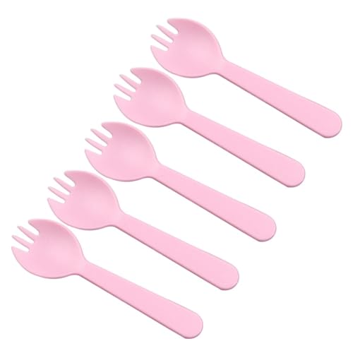FOMIYES 100pcs Plastic Sporks 2-in-1 Fork Spoon for Dessert Ice Salad Non-stick Food-grade