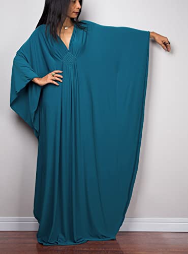 Image of RanRui Caftans for Women Solid Color Chiffon Plus Size Kaftan Dresses Beach Cover Up V Neck Batwing Sleeve Caftans Loungewear