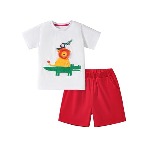 Image of HILEELANG Toddler Boy Summer Short Clothes Sets Cotton Crewneck Tees Shorts Pocket Adjustable Knite Shorts Playwear Sets