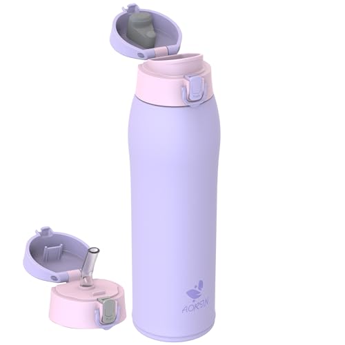 AORIN Borraccia Termica, Borraccia in Acciaio Inox 18/8, 950ml Borraccia Bambini, Bottiglia Termica Senza BPA e Perdite, Thermos per Sport, Outdoor e Pendolarismo con 2 Coperchi