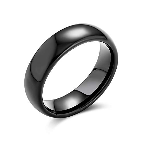 Plain Simple Dome Black Couples Titanium Wedding Band Ring for Men for Women Comfort Fit 6MM
