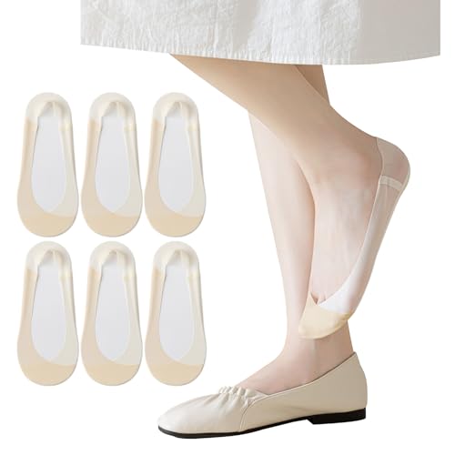 Caudblor 6 Pack Thin No Show Socks For Women, Invisible Non Slip Low Cut Liner Sock With Heel Tab For Loafers, Size 5-8