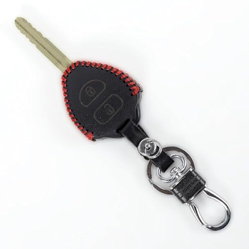 Image of Leather Smart Car Key Cover Case with Metal Hook Keychain for Toyota Old Innova (Black)