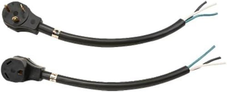 Power Cord 30 Amps 30 Foot Length 3 Prong Male End And End For Hard Wiring 10/3 Gauge 3 Wire UL Approved Black