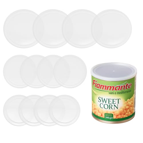 Tapas para conservas, 12 unidades, tapas en 3 tamaños diferentes, plástico transparente, apto para latas de 400 g y 800 g, para alimentos y alimentos para mascotas