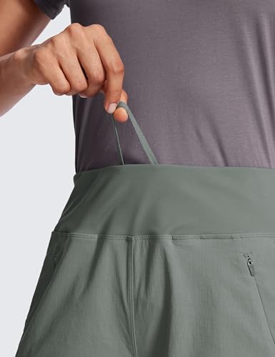 Crz Yoga Women'S Lightweight Mid Rise Hiking Shorts 4'' - Stretch Athletic Summer Travel Outdoor Golf Shorts Zip Pockets Grey Sage Medium thumb #1