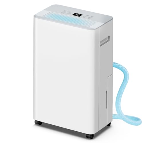 Image of 2500 sq.ft Dehumidifier for Home and Basement,Max 34 Pints Dehumidifier with Drain Hose,Ultra Quiet with Auto Defrost,Three Modes,Intelligent Dehumidifier for Bedroom,Bathroom,Large Room(Cream)
