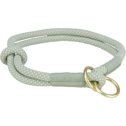 TRIXIE Soft Rope Zug-Stopp-Halsband für Hund, Tau, matt goldfarbene Ringe, Soft Rope Zug-Stopp-Mechanismus, Salbei grün/Mint, XS, S, S-M, M, L, L-XL