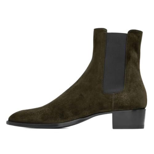 FOWT Men Fashion Round Toe Block Low Heel Stretchy Ankle Boots Pull On Casual Daily Chelsea Boots Size 4-16 US2