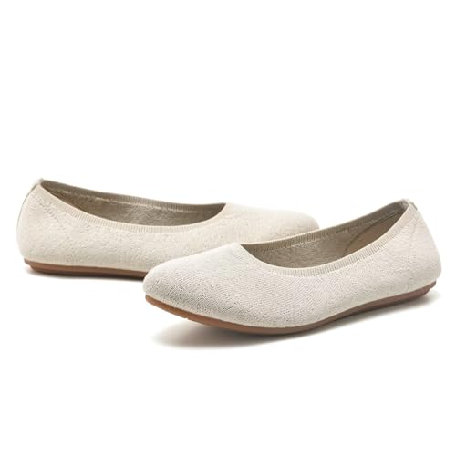 Image of Puxowe Women's Ballet Flats Breathable Knit Slip On Comfortable Round Toe Walking Shoes with Arch Support Insole for Work