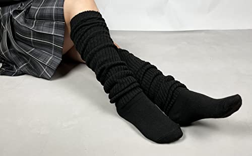 Women's Extra Knit Japanese Style Loose Socks - Black Lolita Leg Warmer Bubble Slouch4