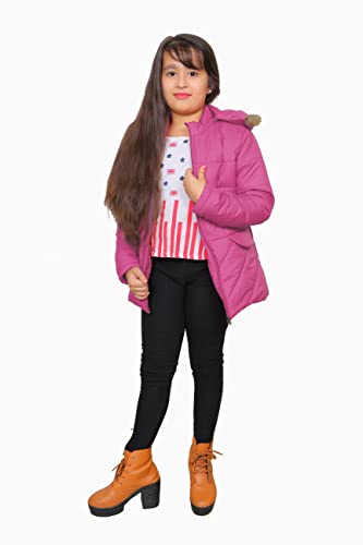 Image of Brazo Full Sleeve Bomber Winter Wear Jacket For Girls Navy | Red | Pink. Winter Hooded Sweatshirt / Puffer Sweater Jacket / Fur Jacket / Girl Cardigan Coat / Water Resistant Quilted Jacket to keep your kid warm and comfortable. (Age range 5-11 years )