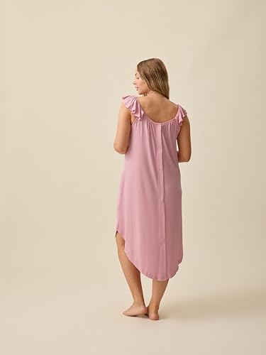 Image of Kindred Bravely Ruffle Strap Labor and Delivery Gown for Birthing & Nursing | Soft maternity hospital gown with velcro for monitoring, epidural, skin-to-skin contact, breastfeeding nightgown with pockets