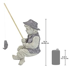 Design Toscano Frederic the Little Fisherman of Avignon Boy Fishing Garden Statue, 15 Inch Tall, Cast Stone Resin, Two Tone Stone Finish Design Toscano Frederic the Little Fisherman of Avignon Boy Fishing Garden Statue 15 Inch Tall Cast Stone Resin Two Tone Stone Finish