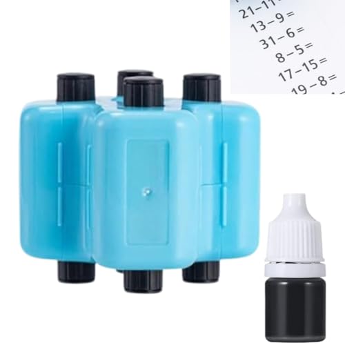 4 in 1 Math Roller Stamp Set,Reusable Magic Maths Roller Stamp with Ink for Addition Subtraction Multiplication Division Practice,Clear Print Math Teacher Stamp for Preschool&Elementary Learning(Blue)