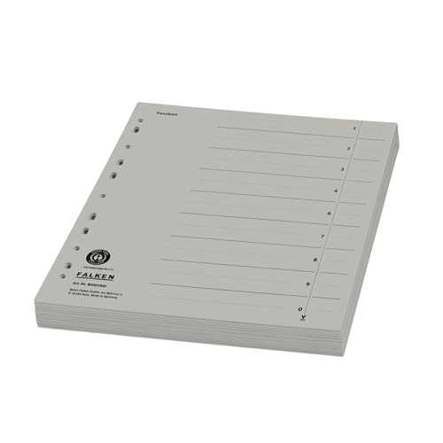 Original Falken 100er Pack Trennblätter. Made in Germany. Aus Recycling-Karton für DIN A4 grau Trennlaschen Trennblätter Ordner Register Kalender Blauer Engel