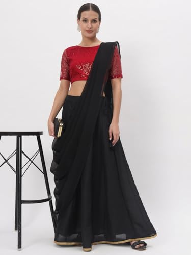 Image of studio rasa Women's Net Sequin Embroidered Sheer Sleeves Readymade Saree Blouse for Wedding Festive Party