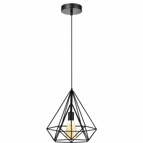 DC Voltage Wire Cage Pendant Light 25cm Black Metal Ceiling Light E27 95cm Adjustable Cable for Living Room Hallway Kitchen Bedroom Lighting