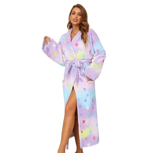 Image of RONGTAI Womens Bathrobe Ladies Fleece Plush Warm Long Robes Fleece Nightgown Sleepwear