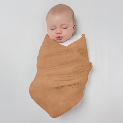 Image of SwaddleDesigns Cotton Muslin Swaddle Blankets for Baby Boy & Baby Girl, Set of 4, Neutral Receiving Blankets for Newborn, Baby Registry & Gift, 46x46 inches, Apricity