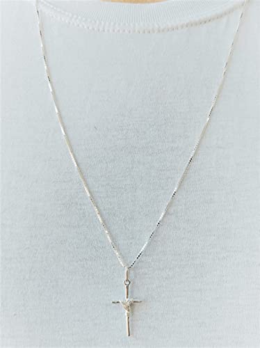Cordão Corrente Masculina Veneziana 60cm Pingente Crucifixo Prata 925 Maciça