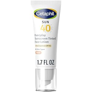 CETAPHIL Everyday Sunscreen Tinted Lotion for Face, 1.7 fl oz, 100% UVA/UVB Mineral Sunscreen: Titanium Dioxide & Zinc Oxide, SPF 40, For Sensitive Skin