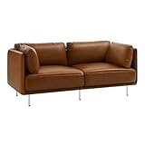 WOLTU Sofa für 2 Sitzer, Fläche aus Leder, im Bauhaus-Stil, Couch mit 18 cm hohen Füßen, für Wohnzimmer Schlafzimmer,Braun
