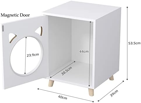 Hironpal White Cat Litter House,wooden Cat Litter Box Enclosure with Holes & Magnetic Door for Kitten, Hidden Cat Litter Box Cabinet for Living Room, Bedroom, Hallway (white Pet House)