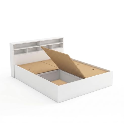 Image of DesignFit Engineered Wood King Size Bed with Box Storage | Wooden Double Bed Cot Palang Furniture | Modern Storage Bed Frame for Bedroom Living Room (White Finish)