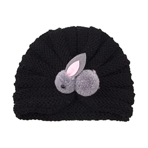 Qiansail Newborn Baby Knitted Wool Rabbit Turban Hat Bowknot Head Wrap Infant Toddler Kids Girl Cap Hair Accessories (Black) Cover