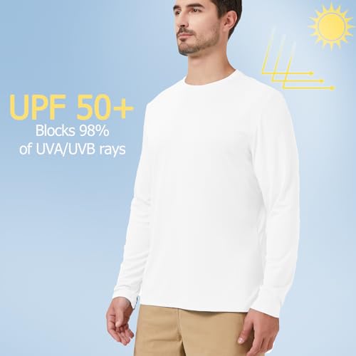 Men's Rash Guard Shirts Swim Shirts UPF 50+ UV Sun Protection Long Sleeve Shirts Lightweight Quick Dry White S2