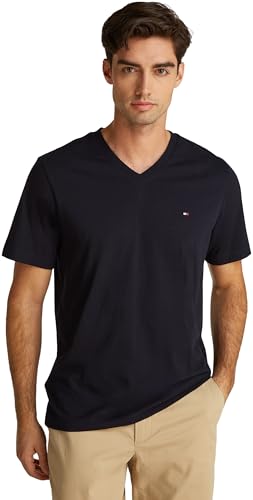 Tommy Hilfiger Herren T-Shirt Kurzarm Essential Tee mit V-Ausschnitt, Blau (Desert Sky), L
