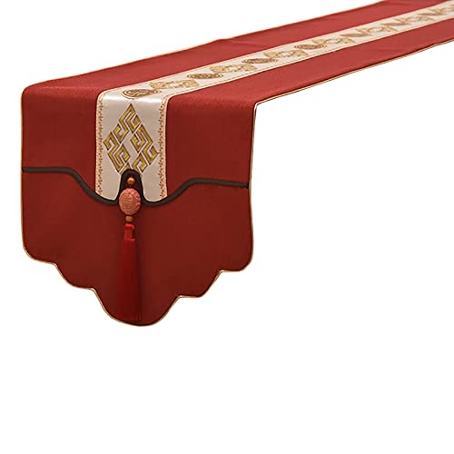 LIUDAN Küche Esstisch Läufer 1-6m Langer Baumwollstoff mit Quaste, Chinesischer Stil Hochzeitsdeko Tischset Lange Kommode Schal, Waschbar (Color : Red, Size : 33X120cm)
