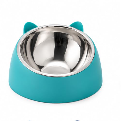 Image of PetVogue Pet Feeding Bowl for Dogs & Cats | Stainless Steel Food Bowl with Durable Plastic Base | Cute Cat Ear Design | Easy to Clean Food & Water Bowl for Cats, Puppies & Small Dogs (Tea)