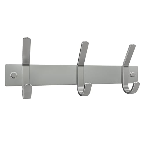 SAYONEYES Perchero montado en la pared con 3 ganchos para colgar – 9 pulgadas de acero inoxidable SUS304 resistente acabado cepillado impermeable – Perchero de pared para baño, cocina, entrada (plata)