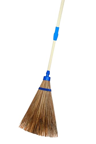 Image of HATAKI Garden Broom, Natural Coconut Stick Outdoor Broom with 4 ft Telescopic Length Adjustable Metal Handle, Leaf and Debri Removal Tool I for Lawn, Yard and Garden Cleaning