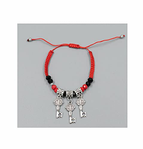 12 Pieces Red Rope Bracelet 7 Knots St Benedict Blessing Bracelet, catholic gift, St Benedict key charm, first communion gift - RED4