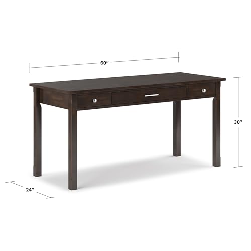 Image of SIMPLIHOME Avalon Desk - 60 Inch Wide Solid Wood Writing Desk in Brunette Brown, Contemporary Home Office Computer Table for Workspace or Study with 2 Drawers and Flip-Down Keyboard Tray