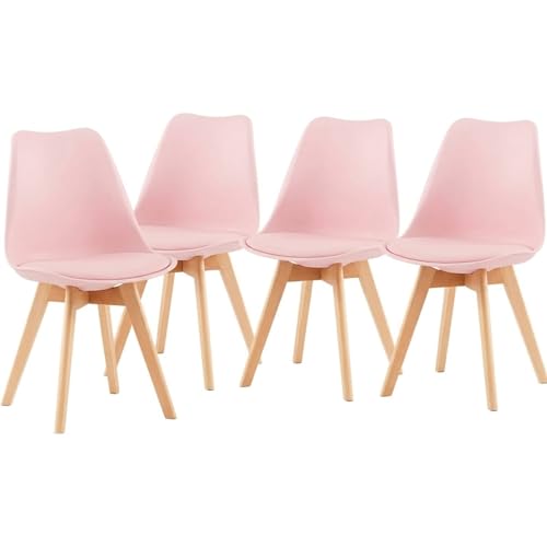 4 Chaises Tulipes Salle à Manger Scandinaves BM Home Salle de Bureau, Pieds en Bois de Hêtre Massif, Colorie Rose
