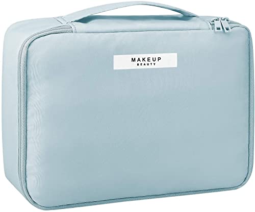 FORKLS Makeup Bag Cosmetic Bag for Women Cosmetic Portable Travel Makeup Pouch Large Travel Toiletry Bag for Girls Vanity Bag for Make Up Organizer Makeup Box Brush Bags (Blue)