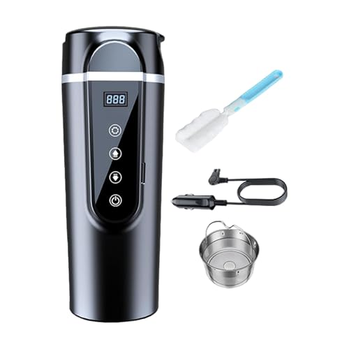 Cuticate 車載電気ケトル 湯沸し器 湯ボルト 電気ポット カー用&トラック用 DC12V/24V 沸騰/保温/お茶/粉ミルク 4つの定温モード 旅行暖房マグカップ 魔法瓶 LCD温度表示 車中泊 小型 携帯便利, 小さな画面の黒