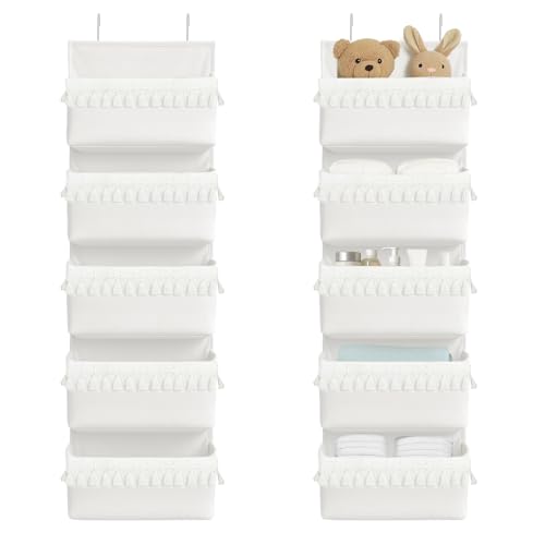 Image of Over The Door Organizer Hanging, 5 Pockets Boho Nursery Decor Over Door Storage Hanging Storage Organizer Behind The Door Storage With Tassels Decoration For Bedroom Bathroom Apartments Dorm Toys