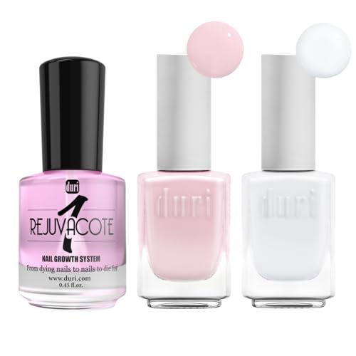 Duri Cosmetics Rejuvacote Nail Growth Bundle with Forever Beautiful Light Pink and White Polishes - Strong and Beautiful Nails Gift Bundle