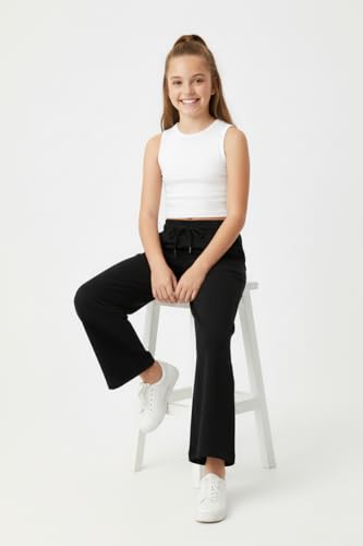 Image of Alan Jones Clothing Girls Mid Rise Solid Cotton Wide Leg Trackpant | French Terry Fabric | Relaxed Fit