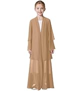 Muslim Chiffon Abaya for Girls Open Front Cardigan Modest Dress Middle East Arabian Robe